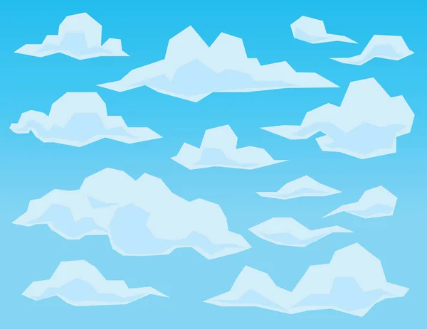 Σύννεφα στο γεωμετρικό στυλ επίπεδη πολύπλευρη σε μπλε φόντο. — Διανυσματικό Αρχείο