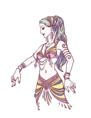Tribal Dancer or Belly Dancer Girl in Hand Drawn Style. Vector Illustration for Your Design. clipart