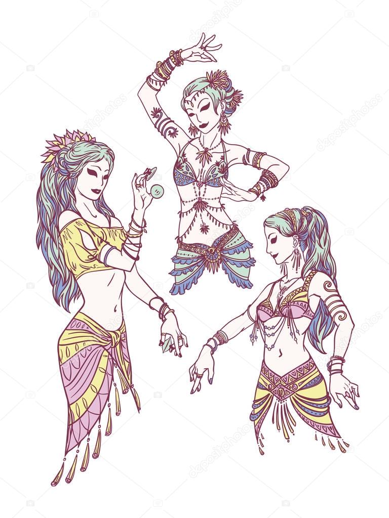 Set of Tribal Dancer Girls.