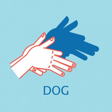 Gölge Tiyatrosu. Köpek gibi el jest. Vektör çizim gölge el kukla.
