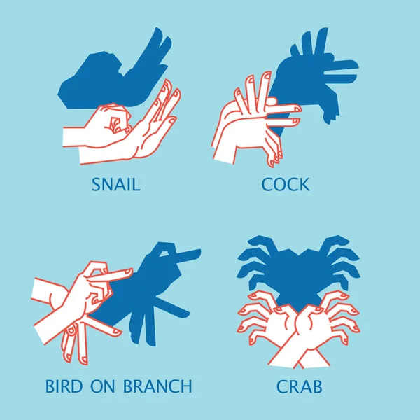 Gölge Tiyatrosu. El jest kuş uçan gibi. Vektör çizim gölge el kukla.