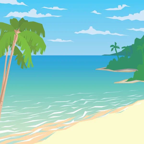Sandy beach with palms. Tropical ocean landscape. — Stock Vector