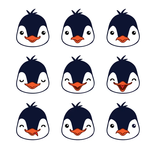Эмотикон. Симпатичные лица пингвинов. Векторная иллюстрация эмоций птиц . — стоковый вектор