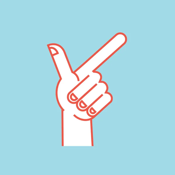 Geste. Wegweiser. stilisierte Hand mit erhobenem Zeige- und Daumenfinger. Symbol. — Stockvektor