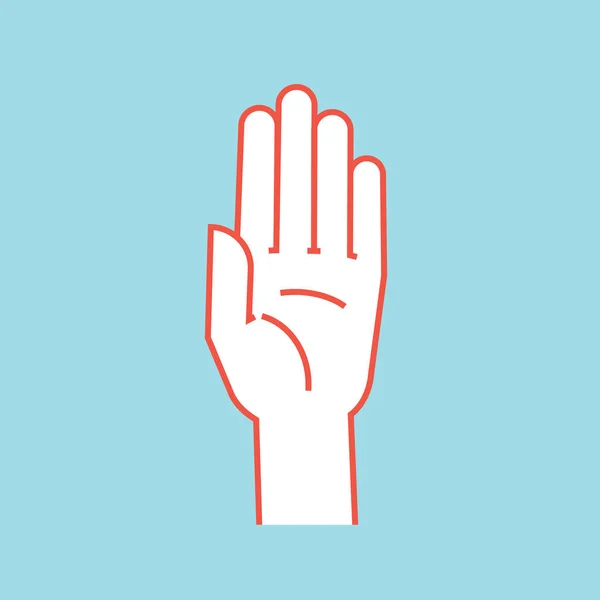 Geste. Stoppschild. stilisierte Hand mit allen Fingern nach oben und verbunden. Vektor. Aufmerksamkeit. Symbol. — Stockvektor