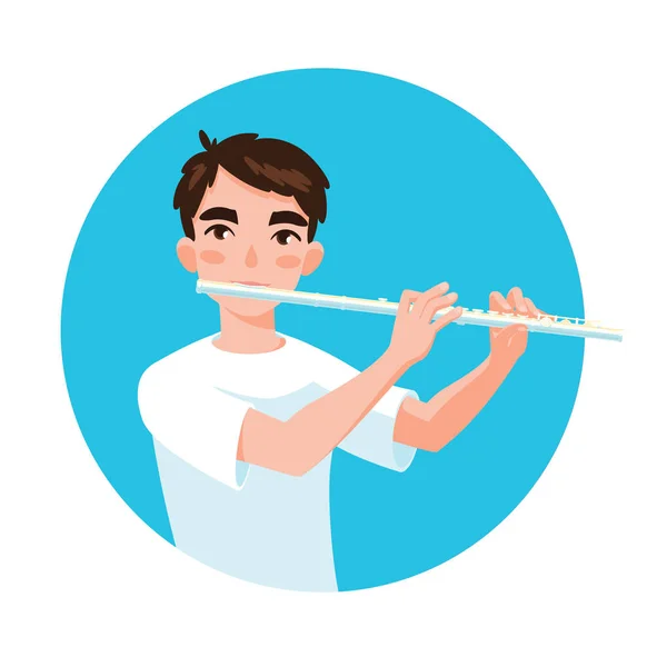 Músico tocando flauta. Girl flautista se inspira para tocar un instrumento musical clásico. Vector . — Archivo Imágenes Vectoriales