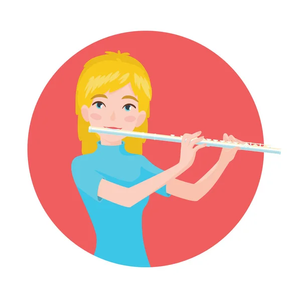 ミュージシャン演奏フルート。女の子のフルート奏者は、古典的な楽器を演奏に触発され。ベクトル. — ストックベクタ