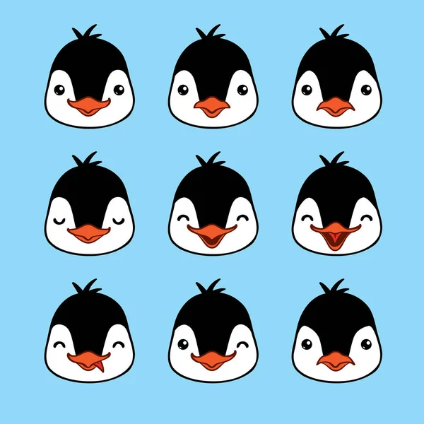 Uttryckssymbol. Söt pingvin känslor ansikten. Vektorn illusrtation fågel känslor. — Stock vektor