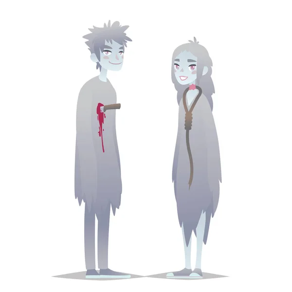 Ghosts couple. Cute young boy and girl in style of Dead Monster going for Halloween party. Vector. — Stock Vector