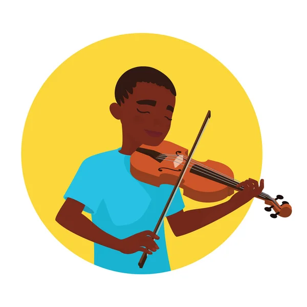 Músico tocando el violín. Boy violinista se inspira para tocar un instrumento musical clásico. Vector — Archivo Imágenes Vectoriales