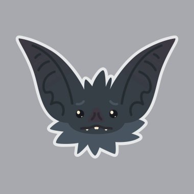 Yarasa etiket. Emoji. Şirin Halloween yarasa vampir vektör çizim üzücü duygu gösterir.