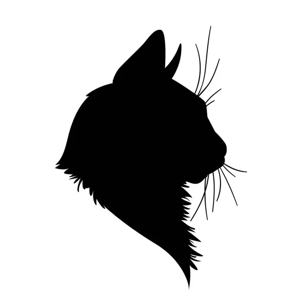 Silueta de cabeza de gato. Ilustración vectorial en estilo monocromo sobre fondo blanco . — Vector de stock
