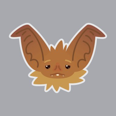 Yarasa duygusal kafa. İri kulaklı kahverengi yaratık vektör çizim yorgun duygu gösterir. Yorgun emoji. Gülen yüz simgesi. Cadılar Bayramı dekorasyon, yazdırma, sohbet, iletişim. Alt katmanı ile itiraz ediyorum. Üzüntü.