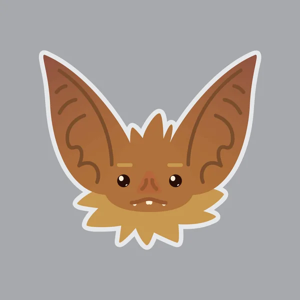 Un murciélago emocional. La ilustración vectorial de la criatura marrón con orejas de murciélago muestra una emoción neutral. Cara de póker emoji. Icono sonriente. Decoración de Halloween, impresión, chat, comunicación. Apático. . — Vector de stock