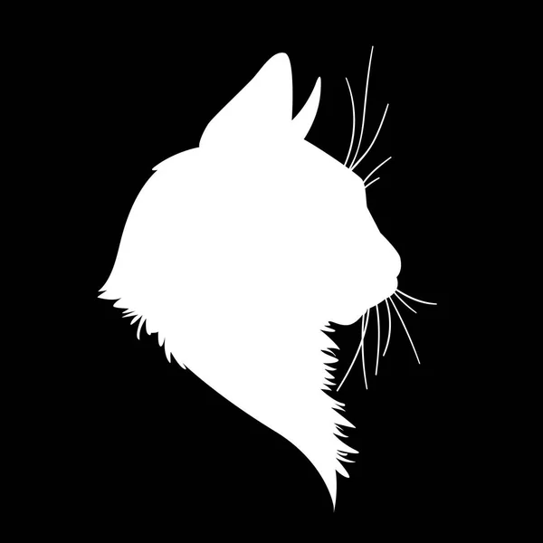 Silueta de cabeza de gato. Ilustración vectorial en estilo monocromo sobre fondo negro . — Vector de stock