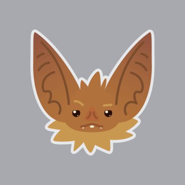 Yarasa duygusal kafa. İri kulaklı kahverengi yaratık vektör çizim güvensizlik duyguları gösterir. Şüpheli emoji.