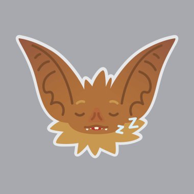 Yarasa duygusal kafa. İri kulaklı kahverengi yaratık vektör çizim uykulu duygu gösterir. Geri kalan emoji.