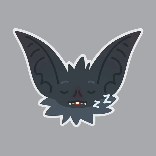 Pegatina de murciélago. Emoji. Ilustración vectorial de vampiro lindo murciélago de Halloween muestra la emoción somnolienta. Descanso . — Archivo Imágenes Vectoriales