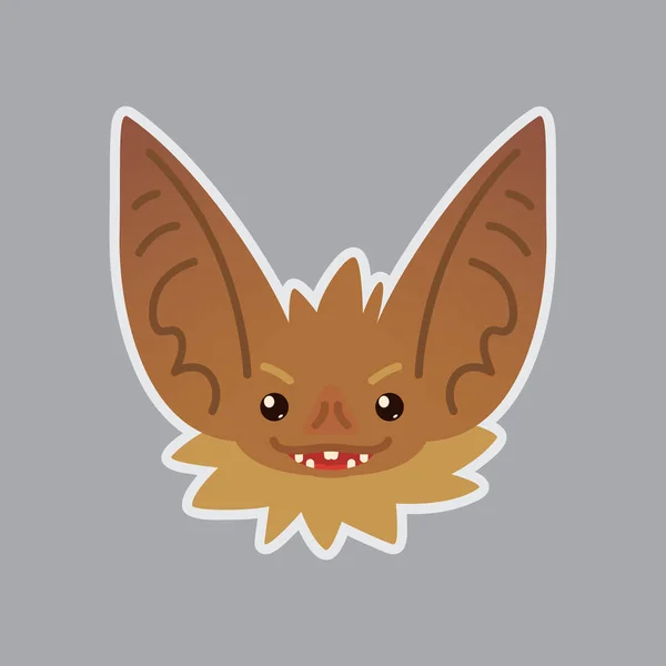 Bat emotional head. Vector illustration of bat-eared brown creature shows tricky emotion. Evil emoji. — Stock Vector