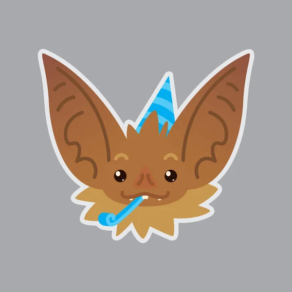 Bat emotional head. Vector illustration of bat-eared brown creature shows holiday emotion. Celebrating emoji. — Stock Vector