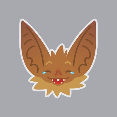 Yarasa duygusal kafa. İri kulaklı kahverengi yaratık vektör çizim gösterir eğlenceli duygu. Şaka emoji. Gülen yüz simgesi. Cadılar Bayramı dekorasyon, yazdırma, sohbet, iletişim. Alt katmanı ile itiraz ediyorum. Kahkaha at.
