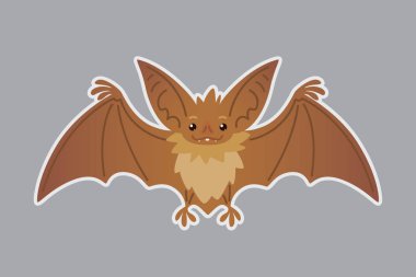 Yarasa hayvan. İri kulaklı kahverengi yaratık siluet syblayer ile düz stil vektör Illustration. Etiket. Tasarım, baskı, resminizin için öğe. Şirin Halloween yarasa vampir simgesi.