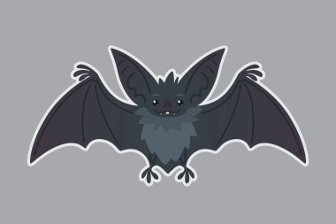 Yarasa hayvan. İri kulaklı gri yaratık siluet syblayer ile düz stil vektör Illustration. Etiket. Tasarım, baskı, resminizin için öğe. Şirin Halloween yarasa vampir simgesi.