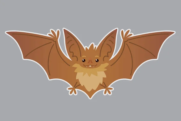 Bat flying. Vector illustration of bat-eared brown creature with outstretched wings in flat style with silhouette syblayer. Sticker. Element for your design, print. Cute Halloween bat vampire icon. — Stock Vector