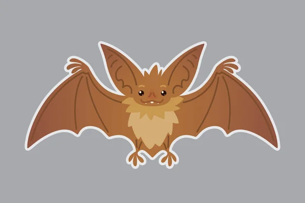 Bat animal. Vector illustration of bat-eared brown creature in flat style with silhouette syblayer. Sticker. Element for your design, print, artwork. Cute Halloween bat vampire icon. — Stock Vector
