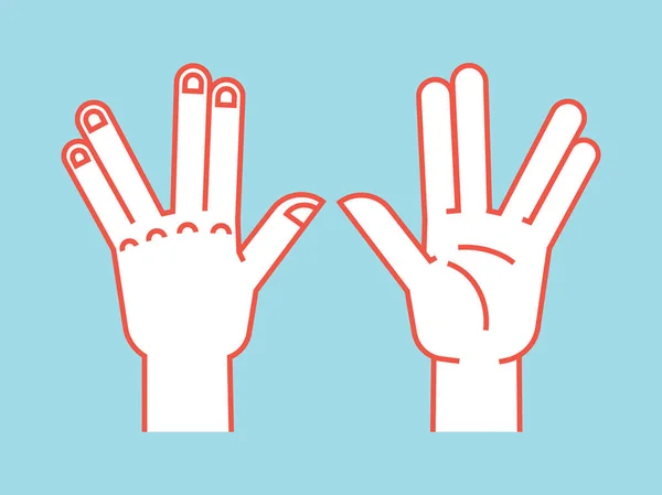 Jest. Spock işareti. Vulkan selamlıyorum. Stilize el geek el oyun için. Simge. Mavi bir arka plan üzerinde vektör çizim. Turuncu çizgi ve beyaz siluet. Tasarımınız için öğe.