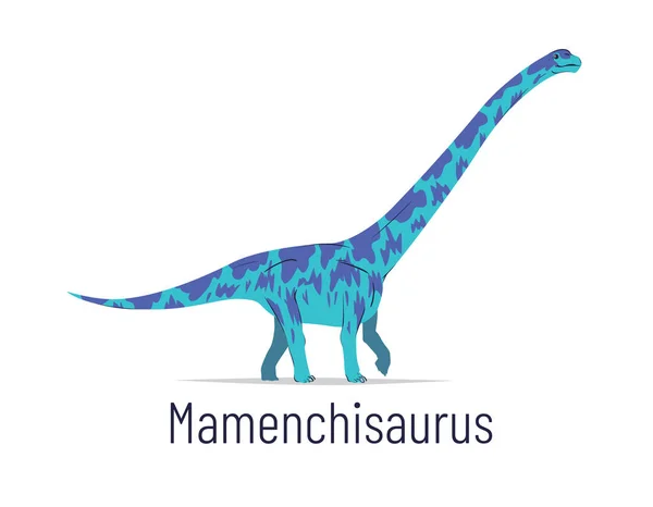 Mamenchisaurus. Sauropodomorpha dinosaurus. Kleurrijke vector illustratie van prehistorische schepsel mamenchisaurus in de hand getekend platte stijl geïsoleerd op witte achtergrond. Enorme fossiele dinosaurus. — Stockvector