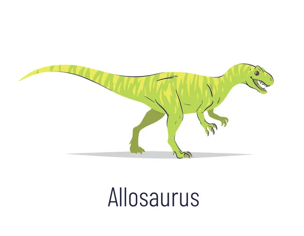 Allosaurus. Theropoda dinosaurus. Barevná vektorová ilustrace prehistorického tvora allosaura v ručně kresleném plochém stylu izolovaném na bílém pozadí. Dravý fosilní dinosaurus. — Stockový vektor