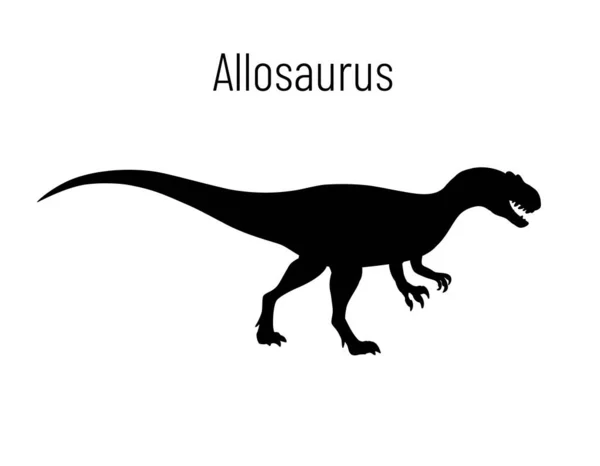 Allosaurus. Theropoda dinosaurus. Monochromatický vektor znázorňující siluetu prehistorického tvora allosaura izolovaného na bílém pozadí. Vzorník. Fosilní dinosaurus. — Stockový vektor