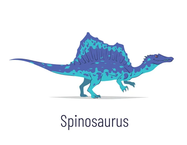 Spinosaurus. Theropoda dinosaurie. Färgglada vektor illustration av förhistoriska varelse spinosaurus i hand dras platt stil isolerad på vit bakgrund. Rovdjur fossil dinosaurie. — Stock vektor