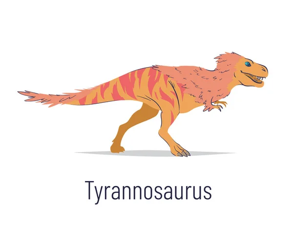 Tyranosaurus. Theropoda dinosaurus. Barevná vektorová ilustrace pravěkého tvora tyranosaura v ručně kresleném plochém stylu izolovaném na bílém pozadí. Predátorský fosilní dinosaurus. T-Rex. — Stockový vektor