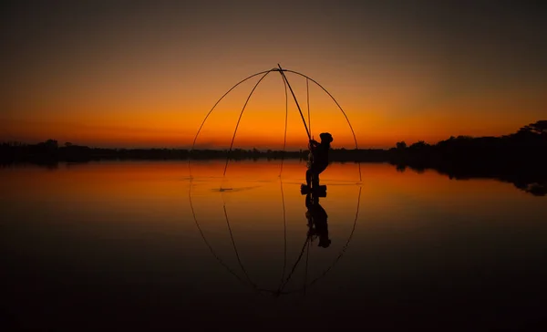 Fisherman on before background. — Stock Photo, Image