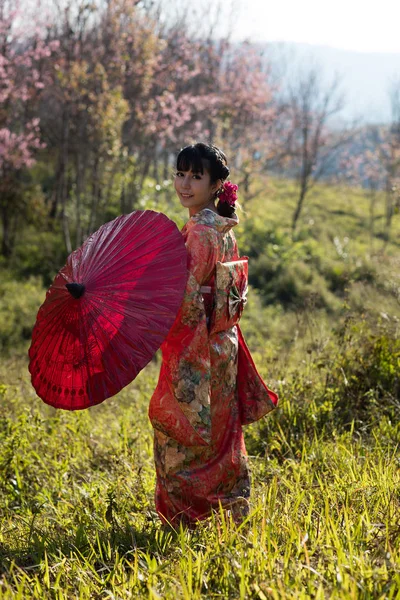 Asyalı kadınlar geleneksel Japon giyiyor. — Stok fotoğraf