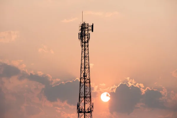 Antenna repeater tower  before the sunset.