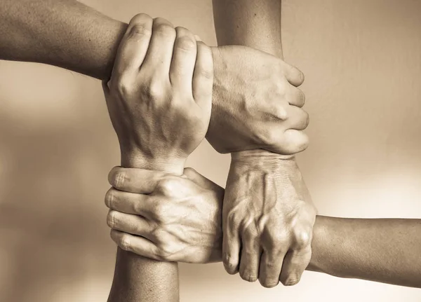Eenheid Het Krachtconcept Handen Verenigd Elkaar Helpen — Stockfoto