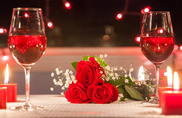 Cena Romántica Luz Las Velas Día San Valentín — Foto de Stock