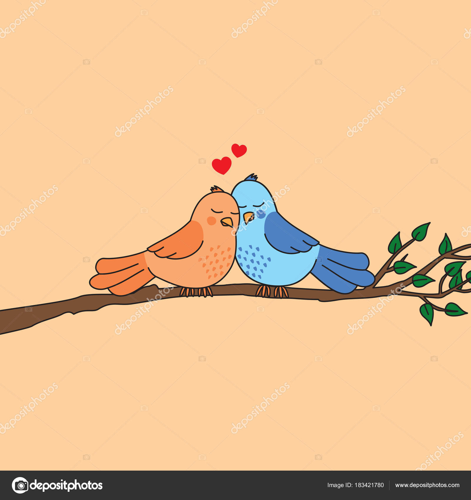 Carte Voeux Saint Valentin Avec Deux Oiseaux Amour Dessin