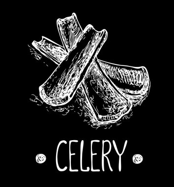 Kereviz kara tahta üzerinde. Grafik illüstrasyon vektör el çekilmiş. Yarım yamalak stili.