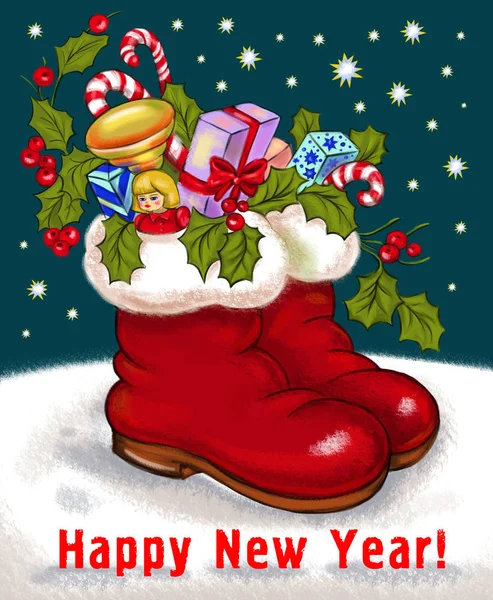 Happy New Year card. Digital vintage illustration. Greeting postcard. — Stock Photo, Image