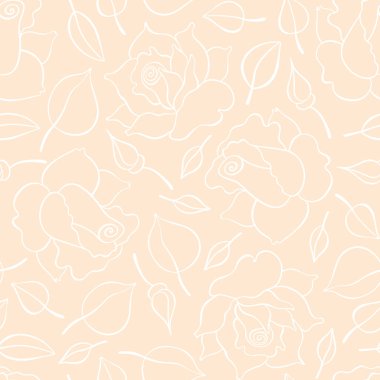 Gül, tomurcukları ve yaprakları ile Seamless modeli. Vektör el çizilmiş desen. Ambalaj tasarım, Tekstil Sanayi, duvar kağıtları ve arka planlar için iyi.