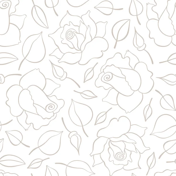 장미, 꽃 봉 오리와 잎 완벽 한 패턴입니다. 벡터 손으로 그려진된 패턴입니다. 좋은 포장 디자인, 섬유 산업, 배경 화면 및 배경. — 스톡 벡터