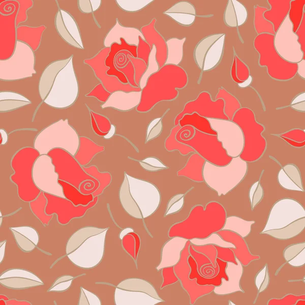 Seamless pattern with roses, buds and leaves. Vector hand drawn pattern. Good for packing design, textile industry, wallpapers and backgrounds. — Stock Vector