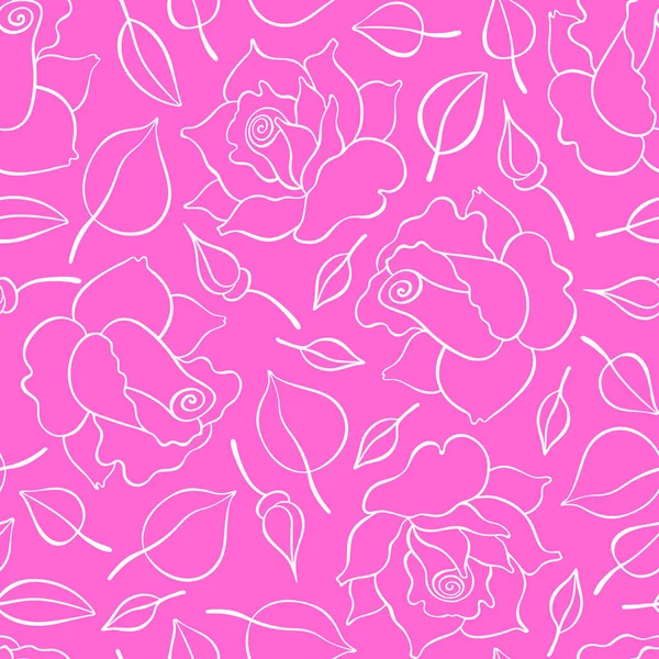 Nahtloses Muster mit Rosen, Knospen und Blättern. Vektormuster von Hand gezeichnet. gut für Verpackungsdesign, Textilindustrie, Tapeten und Hintergründe. — Stockvektor
