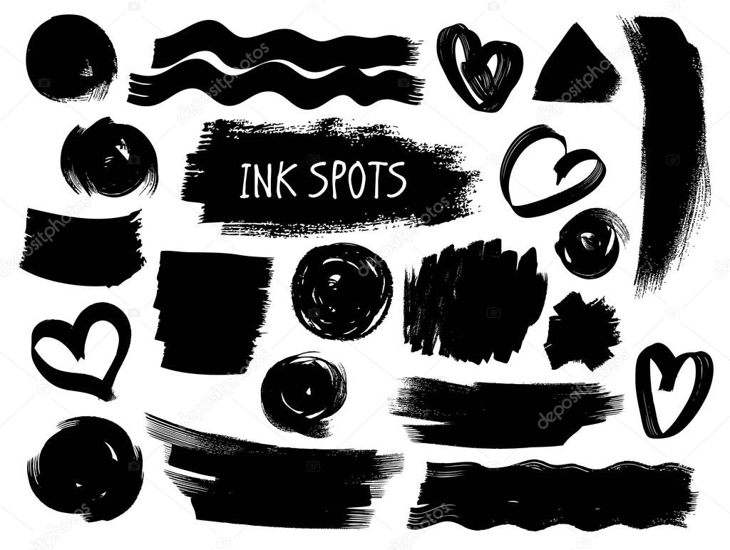 Set of ink abstract spots. Hand drawn vector graphic elements. Fluent sketchy style.