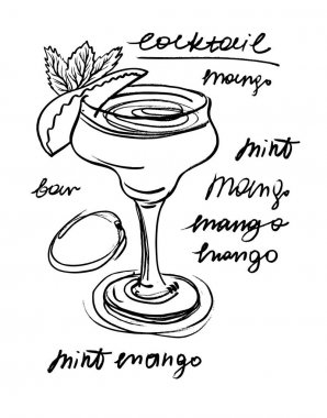 Mango kokteyl. Çizilmiş vektör çizim el.