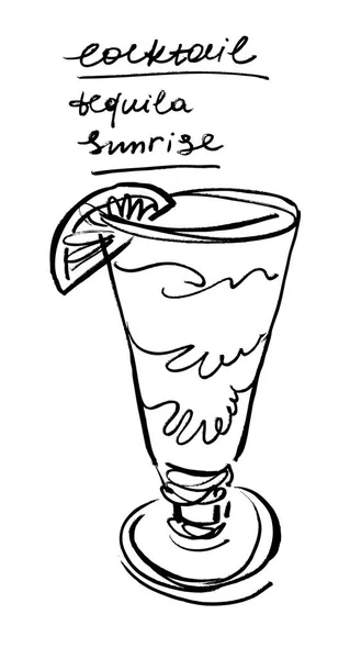 Cocktail de Tequila Sunrise. Ilustração vetorial desenhada à mão . —  Vetores de Stock